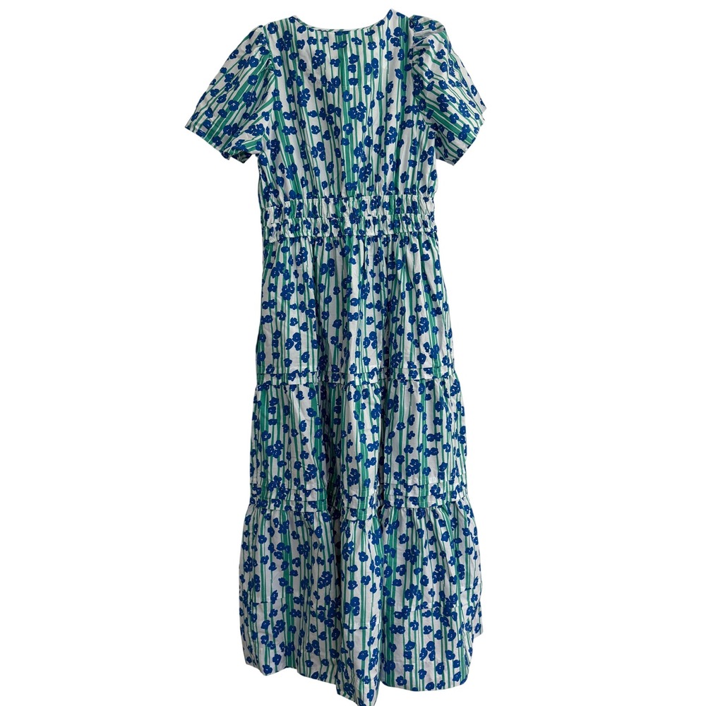 Anthropologie Floral Striped Tiered Maxi Dress Cotton Blue Green White Size L - Picture 10 of 11